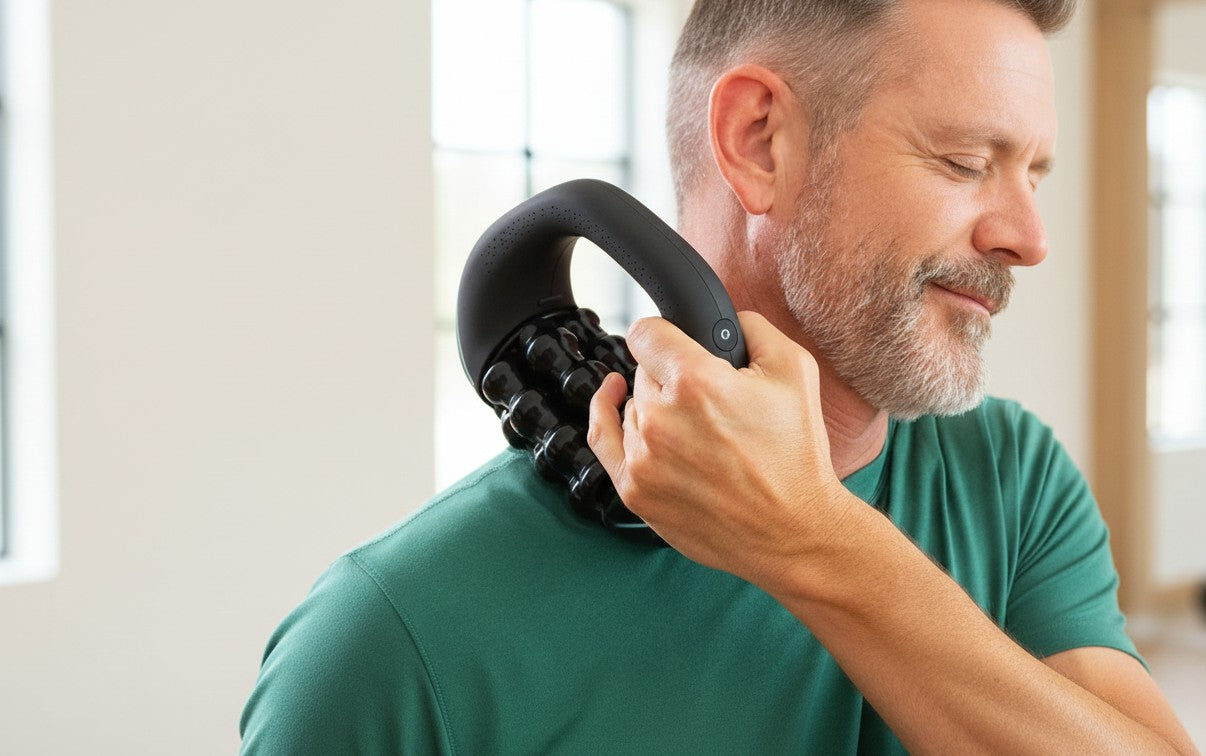 Appareil de massage électrique Padel Shark noir, 3 vitesses, pour soulager les tensions musculaires et la récupération sportive.