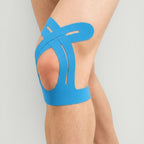 Padel Shark blue kinesiology tape for knee support and stabilization during padel. Adhesive elastic band for optimal knee comfort.