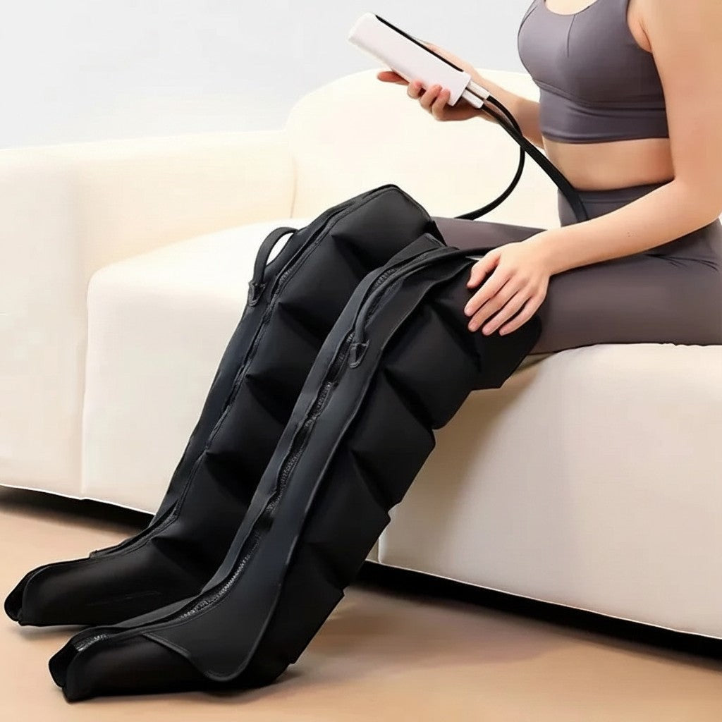 Padel Shark black air compression recovery boots for legs, with progressive compression technology for optimal blood circulation and muscle recovery.