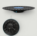 Padel Shark black balance board with textured anti-slip surface and blue central accent. Ideal for core strength and stability.