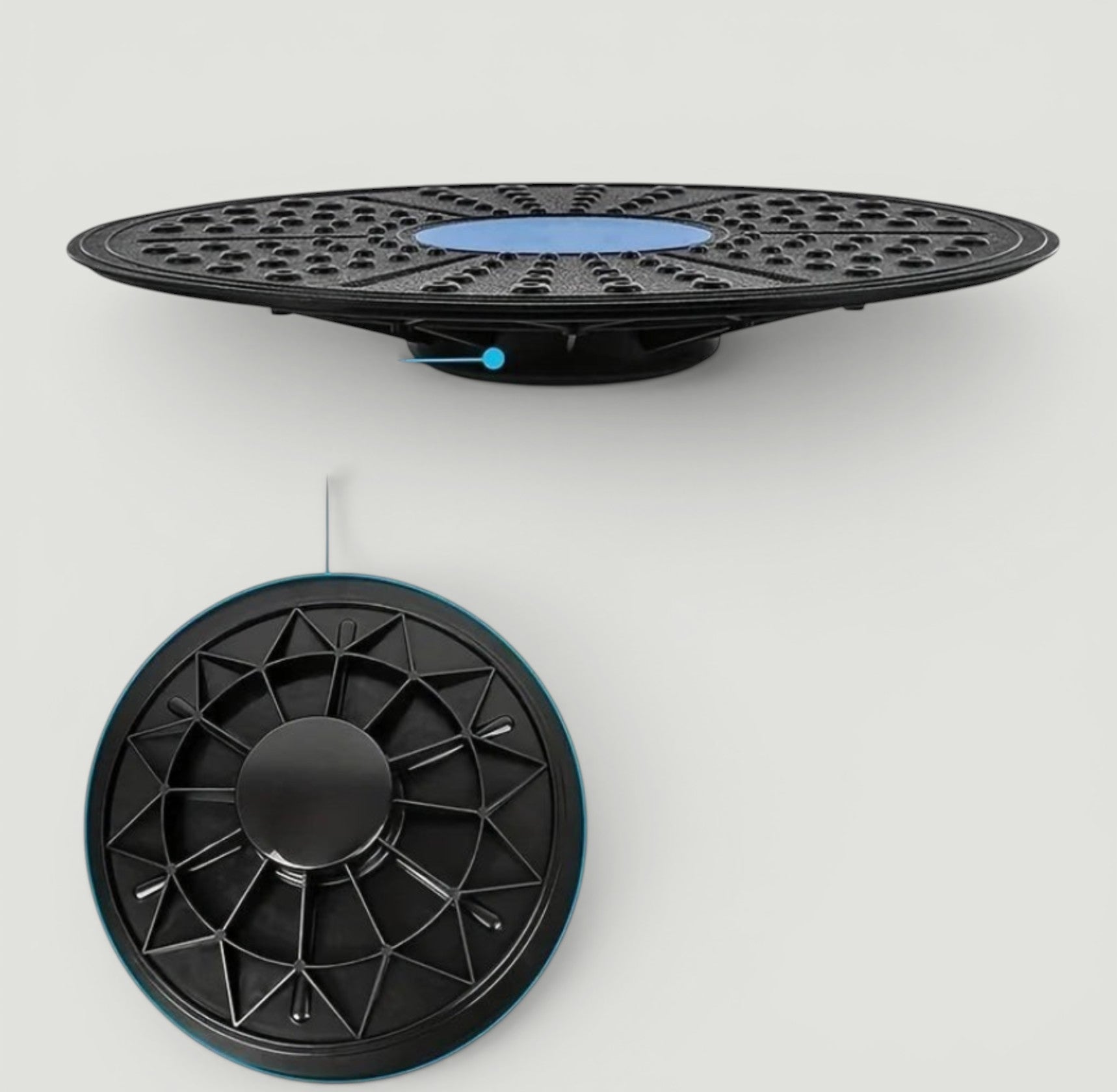 Padel Shark black balance board with textured anti-slip surface and blue central accent. Ideal for core strength and stability.
