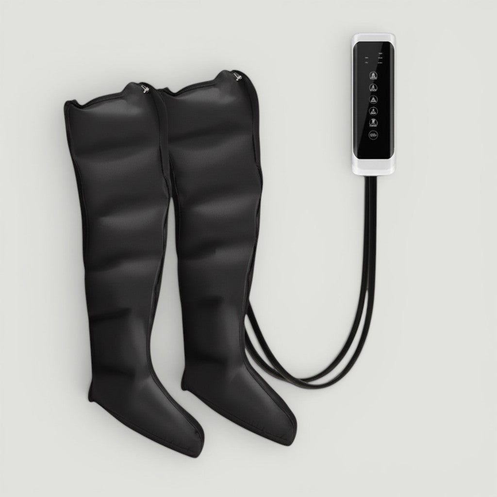 Padel Shark black compression boots for post-workout recovery, featuring progressive compression technology for optimal blood circulation and muscle ache reduction.