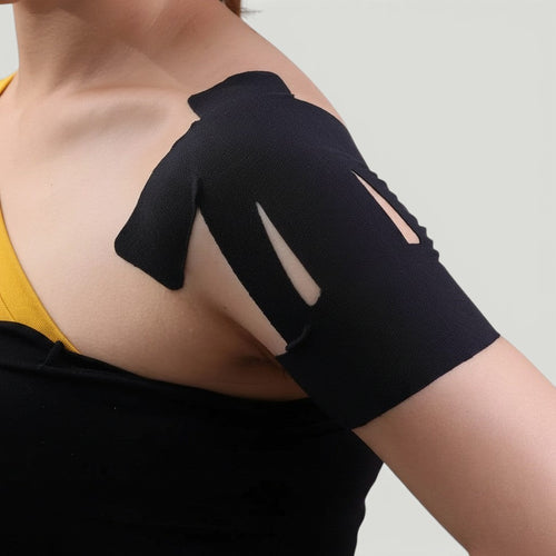 Padel Shark black kinesiology tape for shoulder support and pain relief, designed for natural movement.